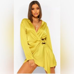 Boohoo Satin Wrap Shirt Dress